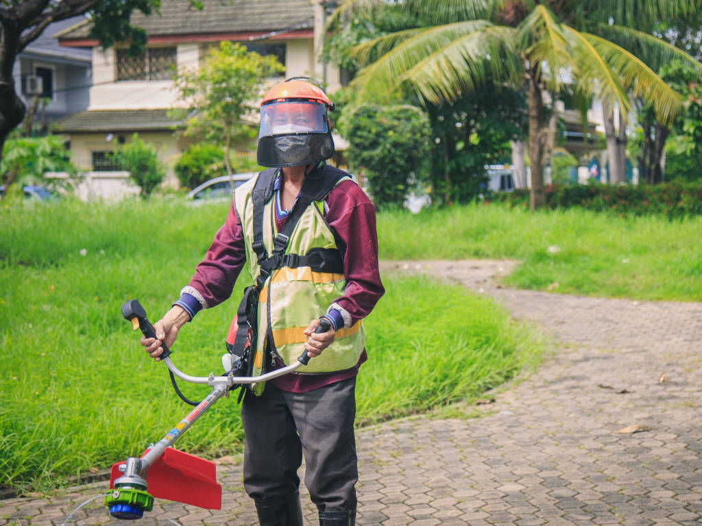 Gardener Mowing the Grass