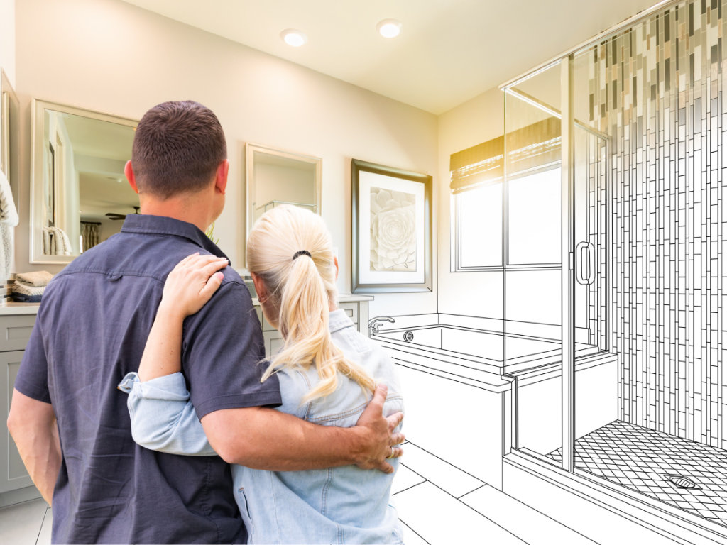 A couple discussing remodeling plans in a partially renovated home