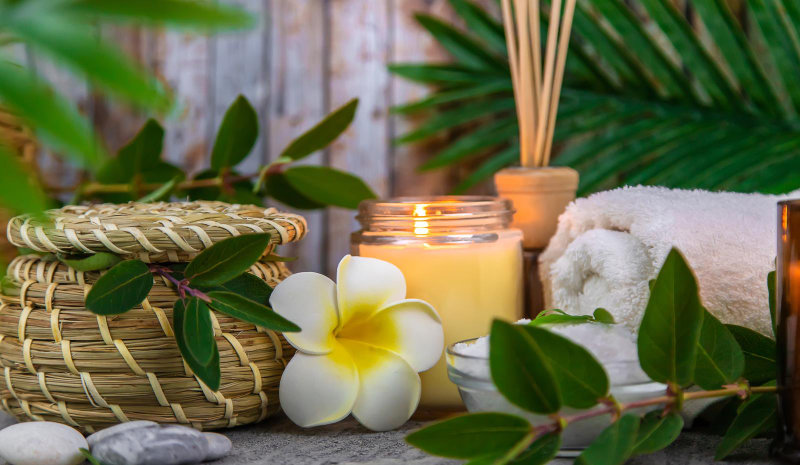 A spa background with selective focus for product display.