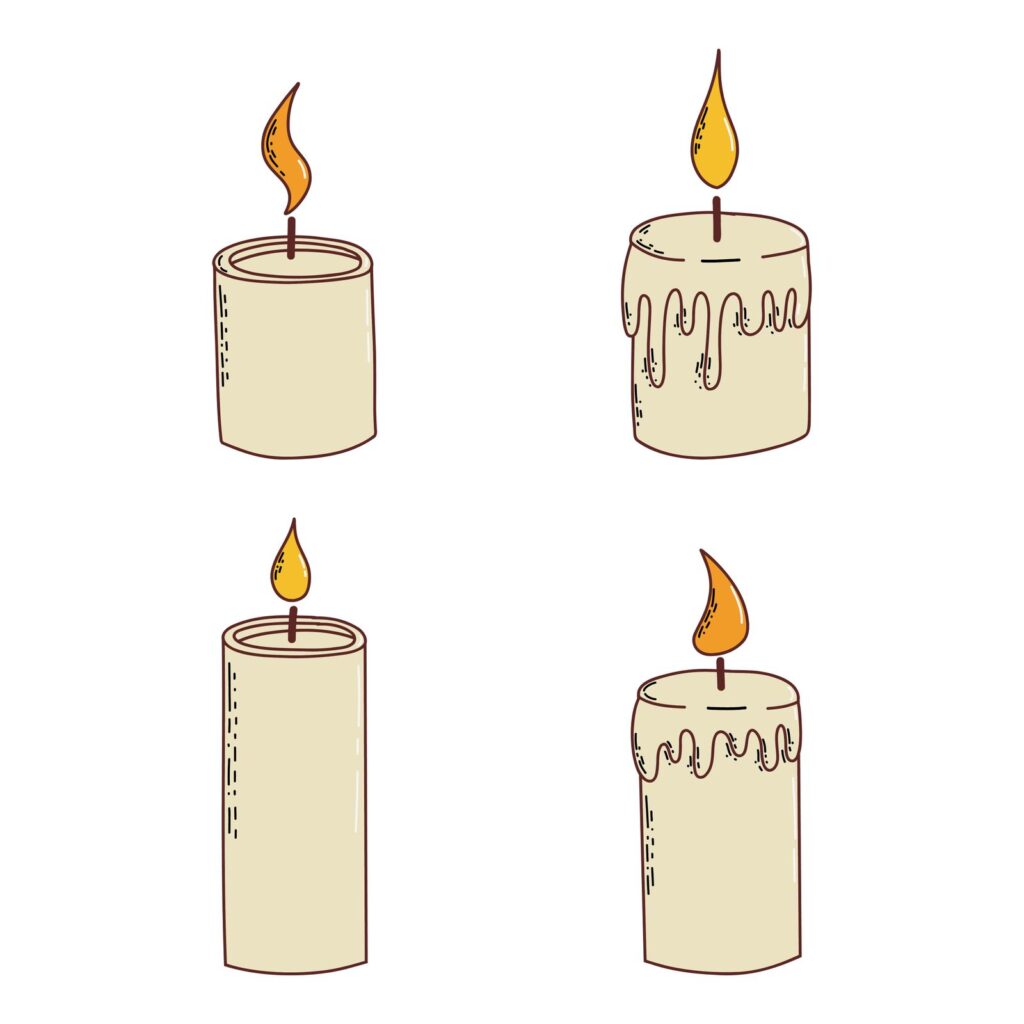 Vector illustration of wax or paraffin candles with hand-drawn style.