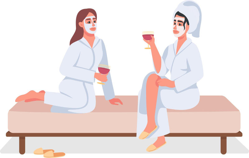 Semi-flat vector illustrations of women at a spa