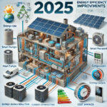 Diagram Illustrating HVAC Energy Efficiency Improvements For 2025, Featuring Components Like Heat Pumps, Smart Thermostats, Energy-efficient Compressors, And Solar Panels, With A Focus On Energy Reduction And Sustainability.