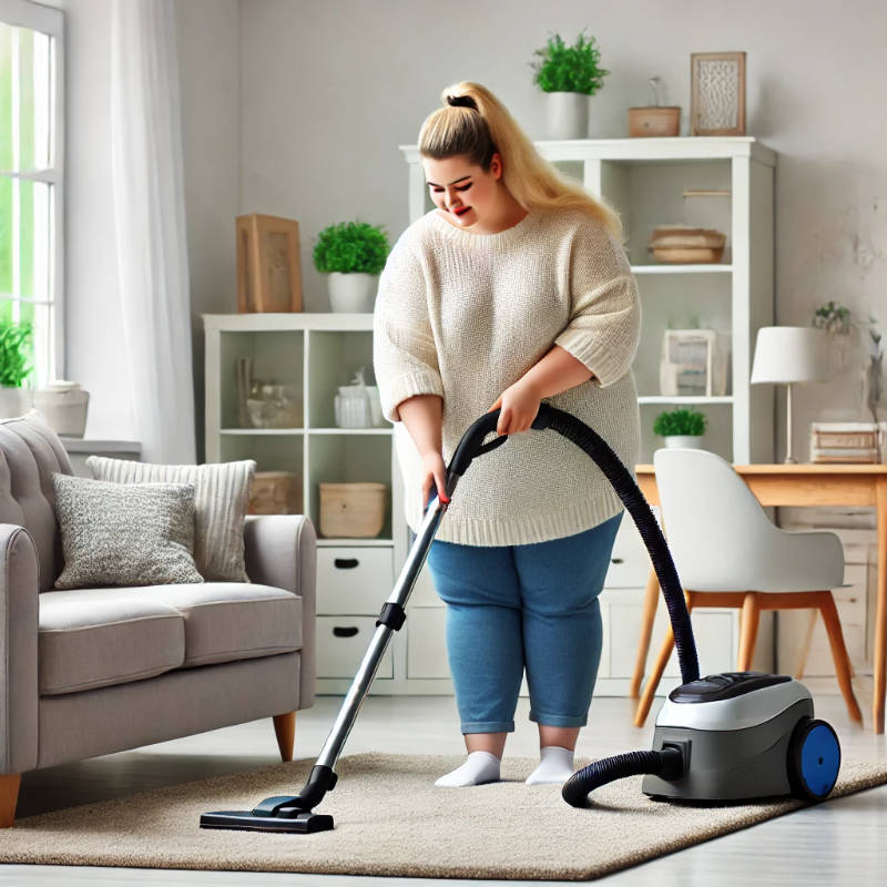 A vacuuming the carpet in a modern living room.